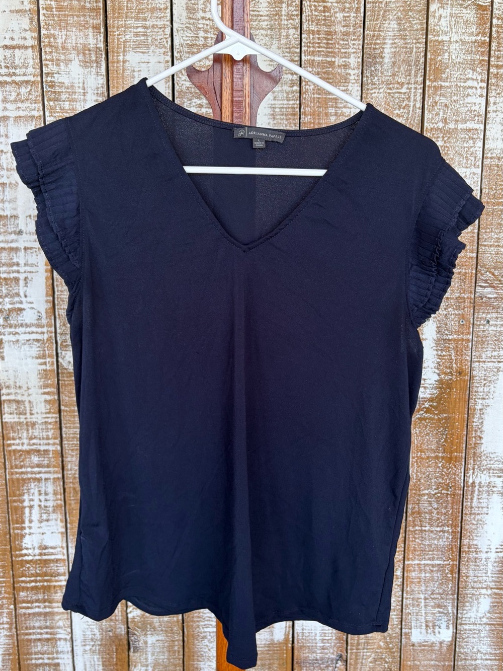 Adrianna Papell Black V-Neck Ruffle Sleeve Blouse